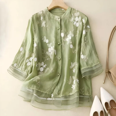 Emily | Cotton Top with Embroidered Flowers