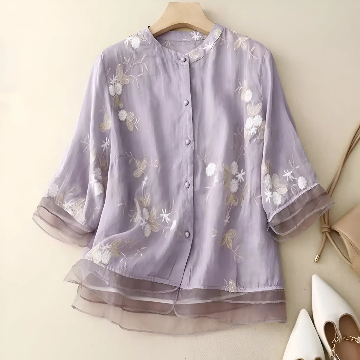Emily | Cotton Top with Embroidered Flowers
